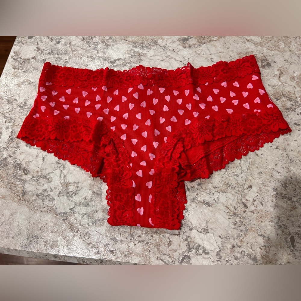 VS PINK Panty Valentines Day Heart Ribbed Cheeky Large NWT